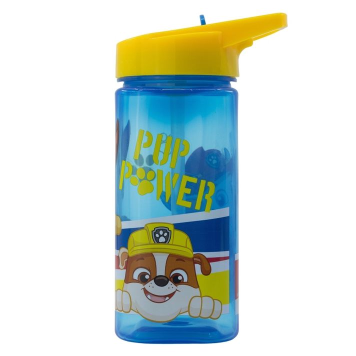 STOR - Plastová hranatá fľaša s výsuvnou slamkou PAW PATROL, Tritan 510ml, 74614