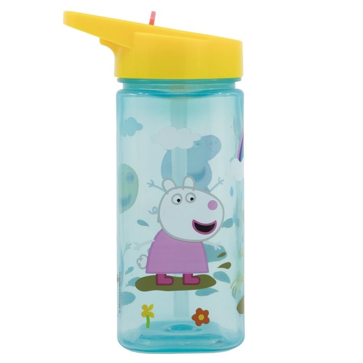 STOR - Plastová hranatá fľaša s výsuvnou slamkou Peppa Pig, Tritan 510ml, 41214