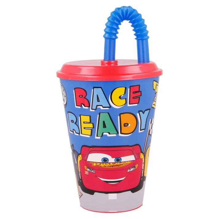 STOR - Plastový pohár s vrchnákom a slamkou DISNEY CARS 430ml, 51530