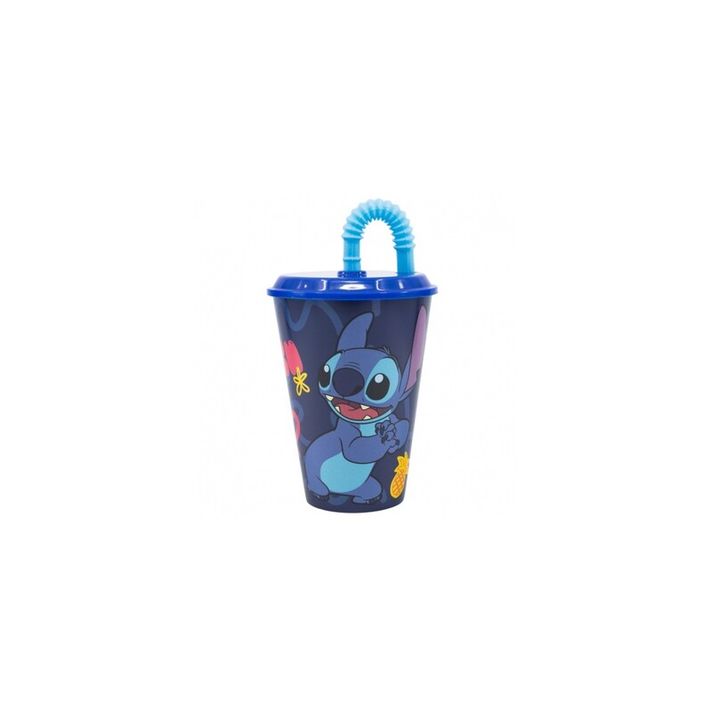 STOR - Plastový pohár s vrchnákom a slamkou Lilo & Stitch, 430ml, 75030