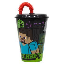 STOR - Plastový pohár s vrchnákom a slamkou MINECRAFT 430ml, 40430