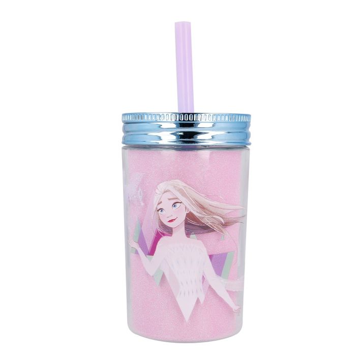 STOR - Plastový termo pohár so šrubovacím viečkom a slamkou DISNEY FROZEN, 370ml, 60455