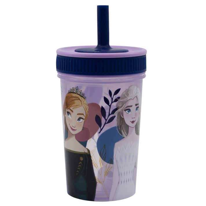 STOR - Termo pohár so šrubovacím viečkom a silikónovou slamkou DISNEY FROZEN, 465ml, 74286