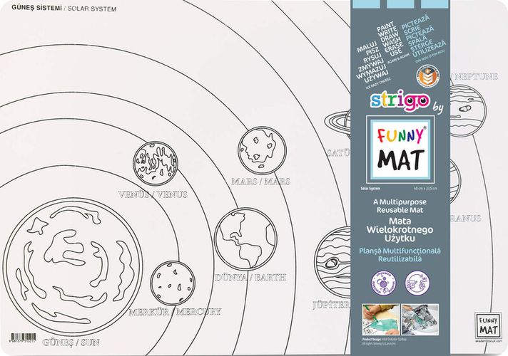 STRIGO - Podložka na kreslenie FUNNY MAT - Slnečná sústava + pastelky
