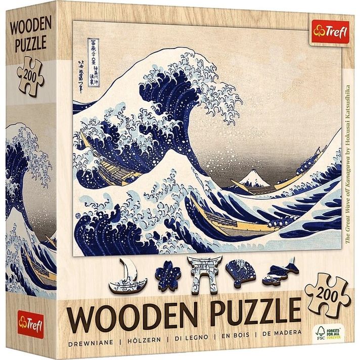 TREFL - Drevené puzzle Hokusai Katsushika: Veľká vlna pri Kanagawe 200 Art Collection