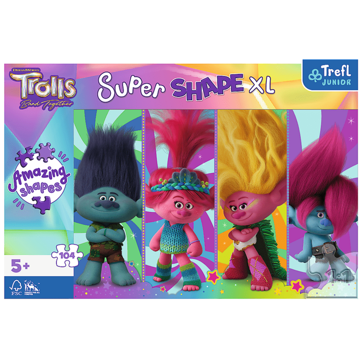 TREFL -  Puzzle 104 XL Super Shape - Zábava s Trollmi / Universal Trolls 3 (2023) FSC Mix 70%