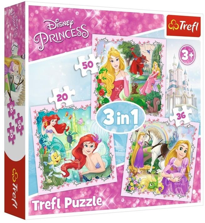 TREFL - Puzzle 3v1  Rapunzel, Aurora a Ariel  Disney Princess