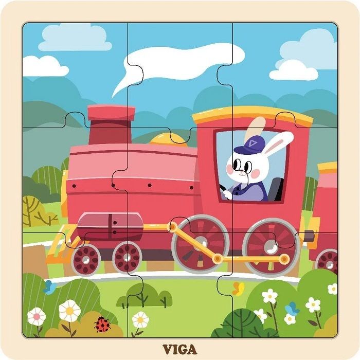 VIGA - Drevené puzzle lokomotíva 9ks