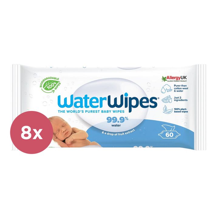 WATERWIPES - 8x Vlhčené obrúsky bez obsahu plastov 60 ks ( 480 ks )