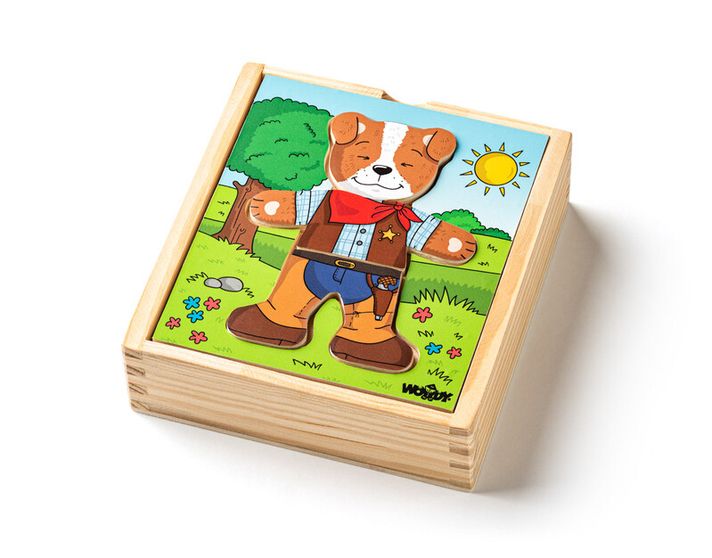 WOODY - Puzzle šatníková skriňa Psík, 18 dielov