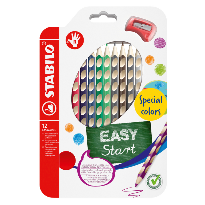 STABILO - Pastelky EASYcolors pre pravákov - 12 ks sada so strúhadlom