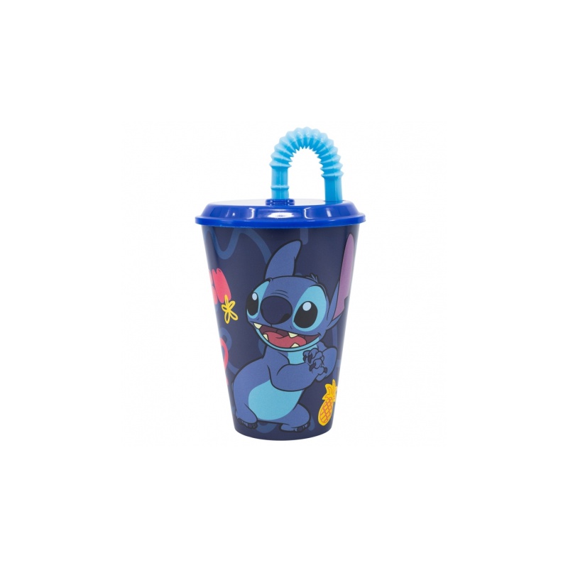 STOR - Plastový pohár s vrchnákom a slamkou Lilo & Stitch, 430ml, 75030