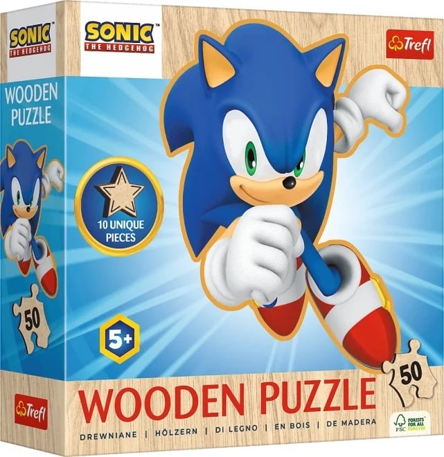 TREFL - Drevené obrysové puzzle Sonic: Veselý Sonic 50 dielikov