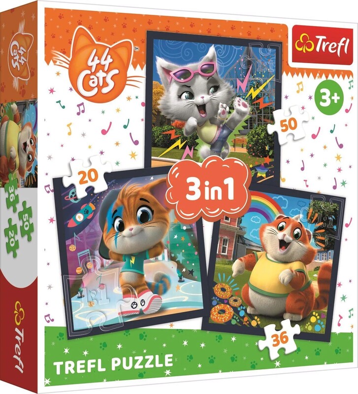 TREFL - Puzzle 3v1 - Zoznámte sa s milými mačkami / Rainbow 44 cats