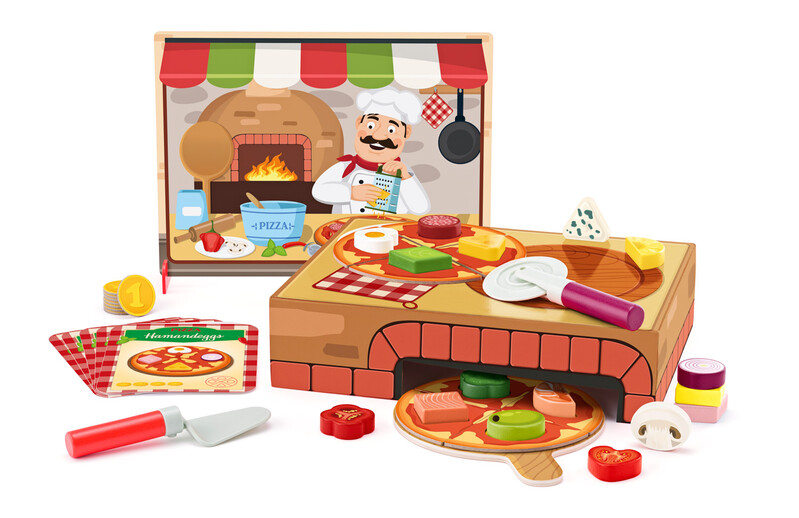 WOODY - Pizzeria Carlo, didaktická hra s vkladacími tvarmi