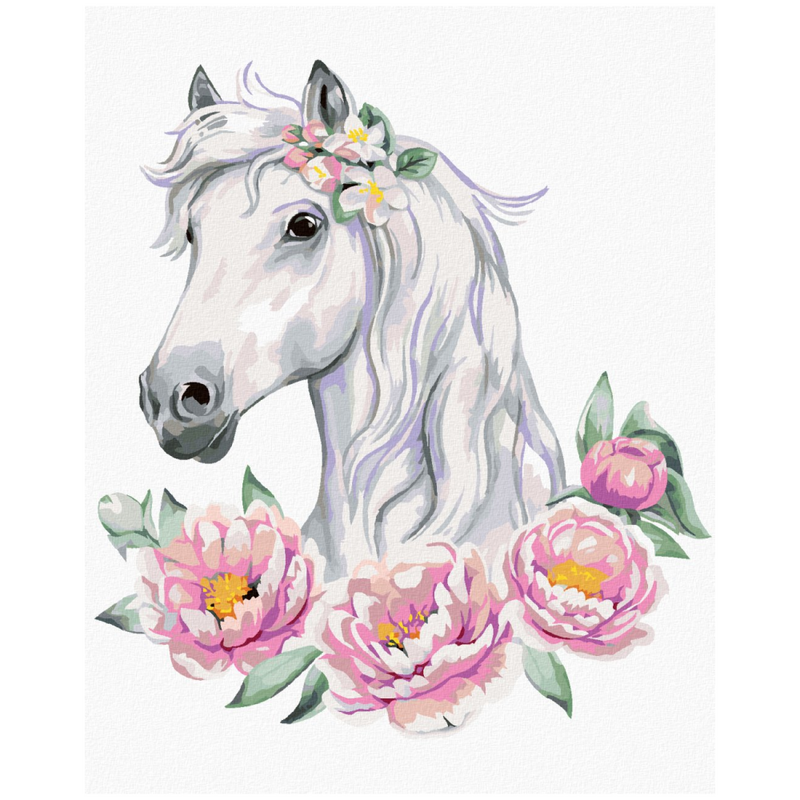 ZUTY - Diamantové maľovanie (s rámom) - Biely kôň s pivoňkami